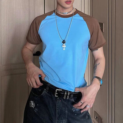 Bonsir Summer Casual Cotton Y2k T Shirt Men's Contrast Slim Fit Short Sleeve Top Business Tees Trend Streetwear Neutral Pullover Tops