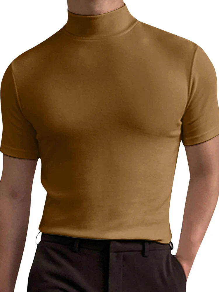 sanyamk Spring And Summer Turtleneck Male Tees Streetwear Solid Short Sleeve Pullovers Tops Casual Basic Slim Men T-Shirts 2023 Clothes