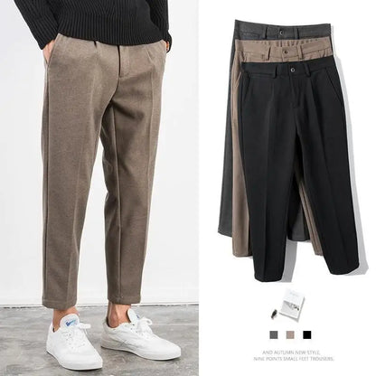 Bonsir Autumn Woolen Suit Pants Korean Style Woolen Dress Pants for Male Office Formal Wedding Business Casual Men Pants L44