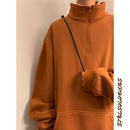 Bonsir Winter Plush Thick Hoodie Men Warm Fashion Casual Lapel Sweatshirt Men Streetwear Korean Loose Thicke Pullover Hoodie Mens Hoody