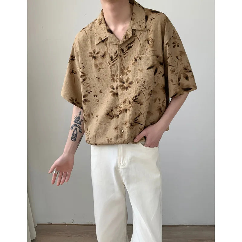 Bonsir Summer Short Sleeved Shirt Men Oversized Printed Casual Shirt Men Streetwear Korean Loose Flower Shirts Mens Hawaiian Shirt