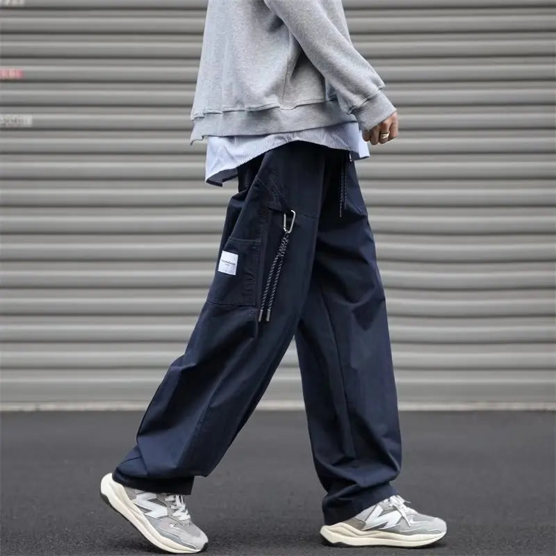 Bonsir Japanese Functional Splicing Pants Autumn Casual Loose High Street Straight Wide-leg Overalls Men Trousers Male Clothes