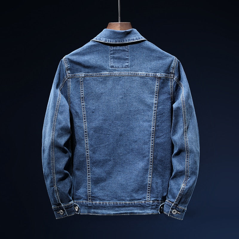 2022 New Autumn Men's Blue Denim Jacket Fashion Casual Cotton Elasticity Jeans Coat Male Brand Clothes