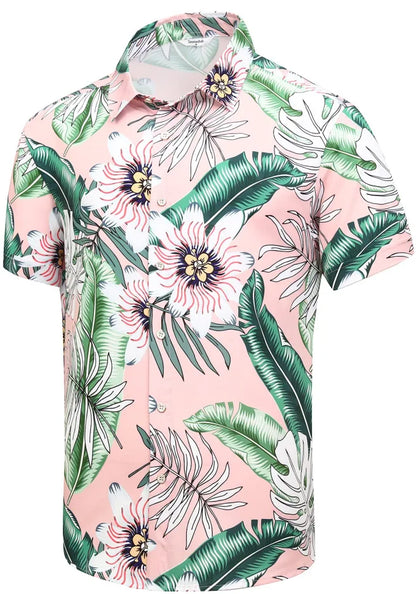 sanyamk Casual Men's Hawaiian Shirt Short-sleeved Lapel T-shirt Printed Large Size Spring and Summer Cool Top for Men