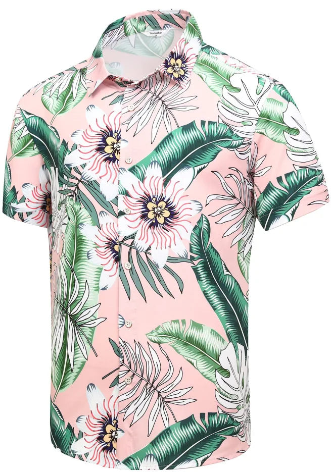 sanyamk Casual Men's Hawaiian Shirt Short-sleeved Lapel T-shirt Printed Large Size Spring and Summer Cool Top for Men