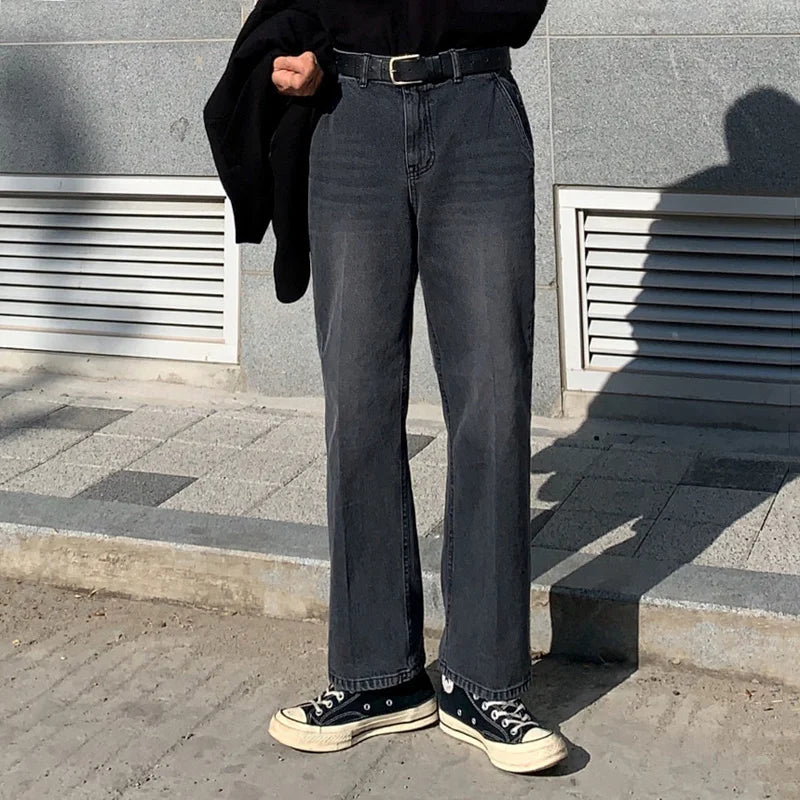 Bonsir -  Jeans Men's Loose Straight Autumn New Wide Leg Trousers Korean Fashion Streetwear Black Blue Distressed Casual Baggy Pants