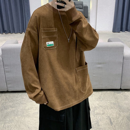 sanyamk Y2k Corduroy Pockets Graphic T Shirts Long Sleeve 2022 Harajuku Streetwear Hip Hop Oversized T-shirts Funny Black Tee