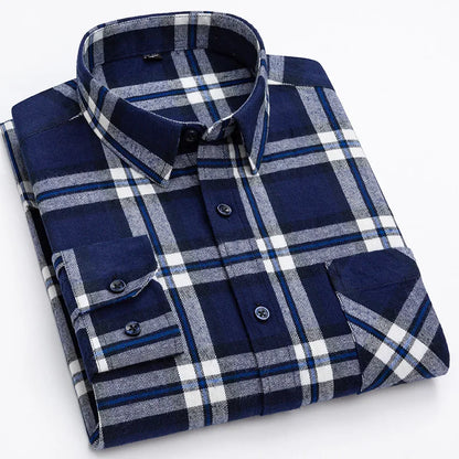 sanyamk Long Sleeve Flannel Plaid Shirts For Men Daily Tops Spring Autumn New 100% Cotton Regular Fit Checkered Casual Shirt Large Size