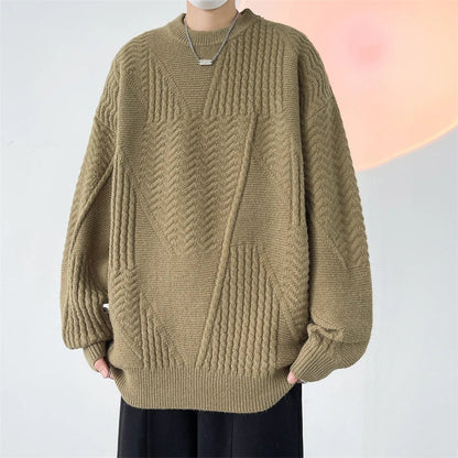 sanyamk  -  Vintage Style Men's Sweaters Knitted Twist Long Sleeve Pullovers Outwear Fashion Oversize Streetwear Jumper for Man Plus Size