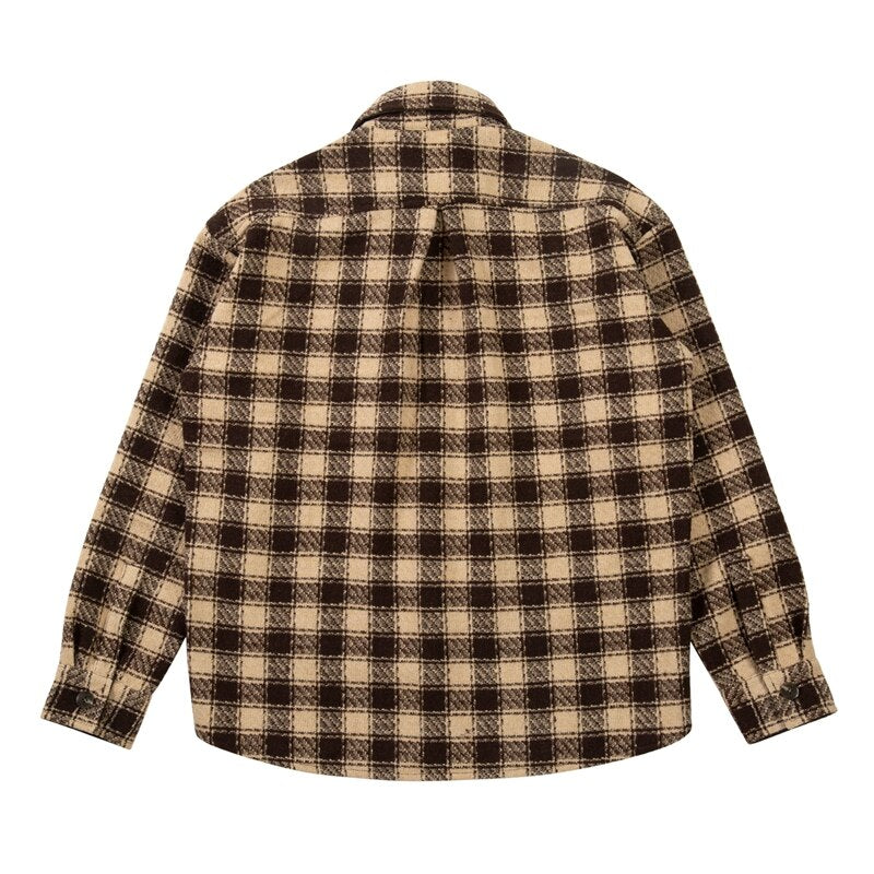 Bonsir Side Split Irregualr Hem Color Match Plaid Long leeve Shirts Men's Autumn Pockets Streetwear Oversized Checkered Top Tees