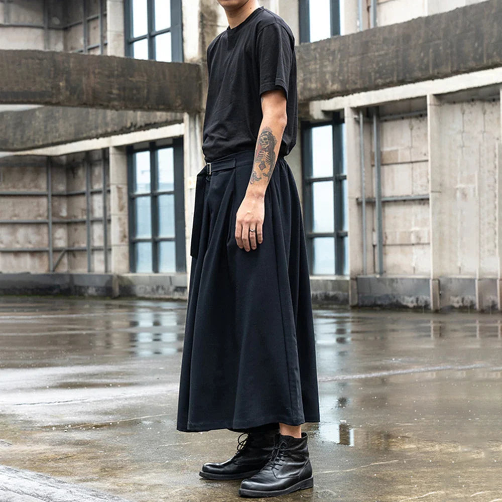 Bonsir Japan Streetwear Fashion Loose Casual Wide Leg Pant Men Punk Hip Hop Gothic Skirt Pants Black Harem Trousers Genderless Clothes