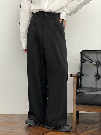 sanyamk Trend Floor Dragging Loose Wide Leg Suit Pants Men's High Waist Casual Trousers 2023 Autumn New Black Long Pants 9Y9395