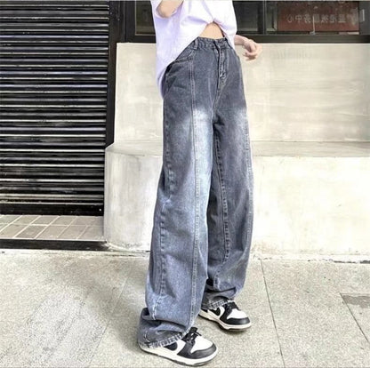 sanyamk Men's Jeans Hip Hop High Street Old Washed Wide Leg Pants Straight Loose Classic Jeans Men