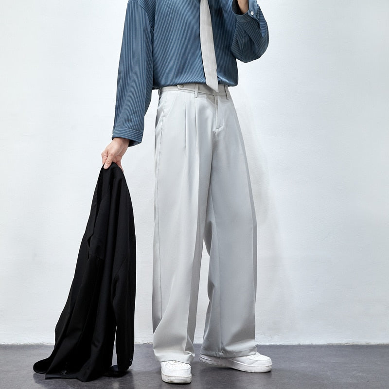 Bonsir Men's Solid Color Wide Leg Casual Suit Pants Fashion Streetwear Ins Men Trousers Harajuku Loose Unisex Pants