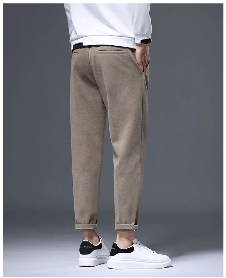 Bonsir Men's Autumn Winter High Quality Business Casual Woolen Suit Pants Casual Office Comfortable Work Pants Loose Male T142