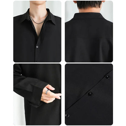 sanyamk Solid Shirt Men Black Long sleeved Shirts Men Korean Comfortable Blouses Casual Loose Classic Single Breasted Shirt