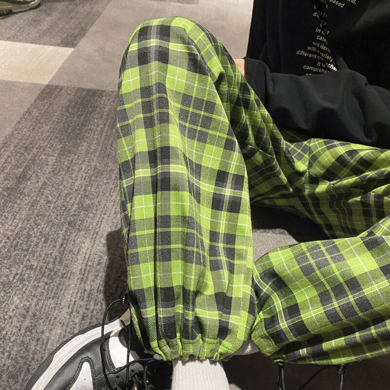 sanyamk Spring Plaid Pants Men Fashion Retro Straight Casual Pants Men Streetwear Loose Hip-hop Wide-leg Pants Mens Trousers M-2XL