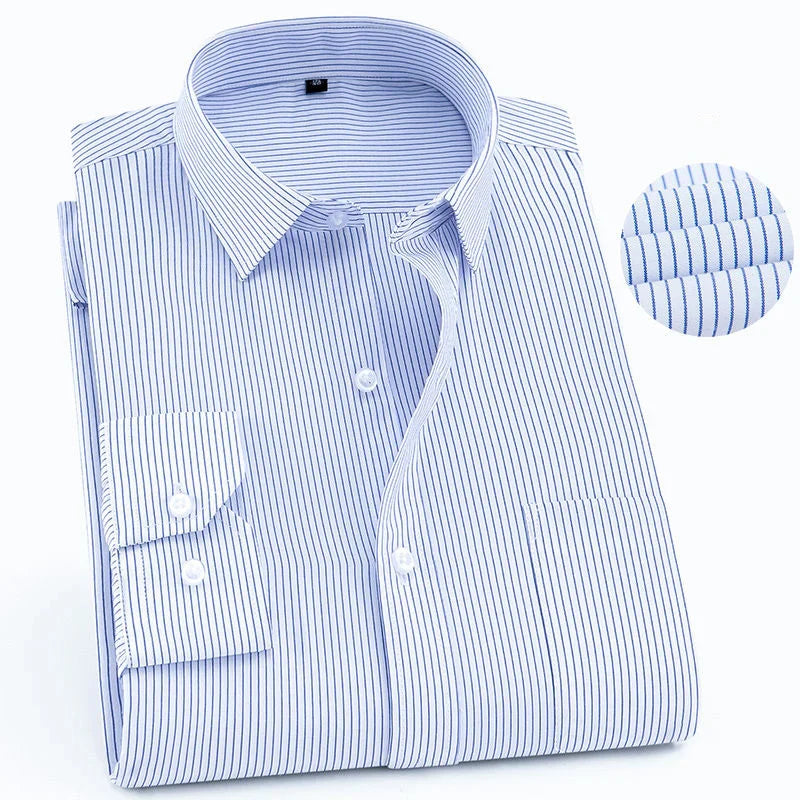 sanyamk Plus Size 9XL 8XL 7XL Men's Business Casual Long Sleeved Shirt Classic Striped Male Social Dress Party Tuxedo Shirts White Blue