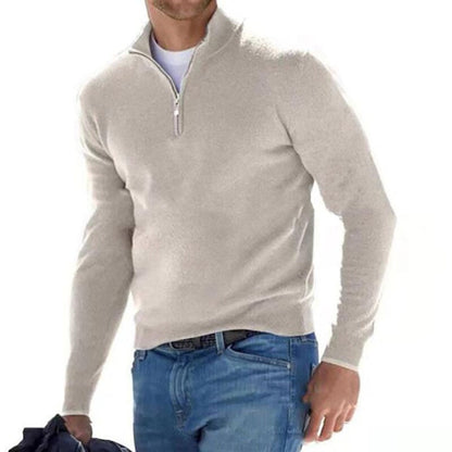 Bonsir Autumn Mens Solid Color Knitted Polo Shirt Fashion Simple Zipper Stand Collar Sweaters For Men Winter Casual Long Sleeve Sweater