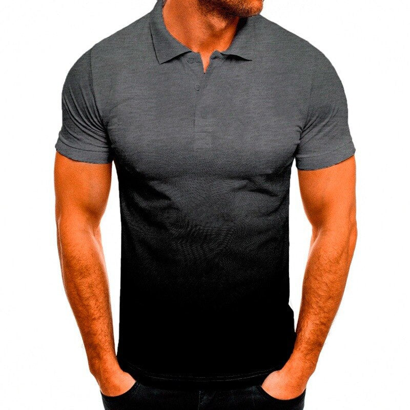 sanyamk New Casual Fashion Slim Gradient Print Short Sleeve Lapel Shirt Men's POLO Shirt