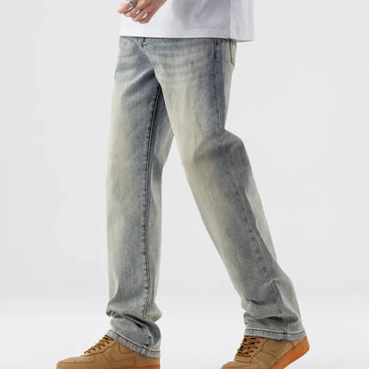 sanyamk New Vintage Aged Wash Loose Jeans Men's Straight Nostalgic Blue Pants Trend for Spring and Summer