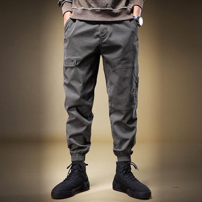 Bonsir Autumn Khaki Cargo Pants For Men New Fashion Handsome Streetwear Loose Casual Army Style Tie Feet Trousers Male Clothing