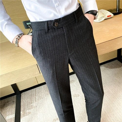 sanyamk Men's Spring Autumn New Fashion Business Casual stripe Suit Trousers Male Solid Color Straight Pants Men Loose Cotton Pants