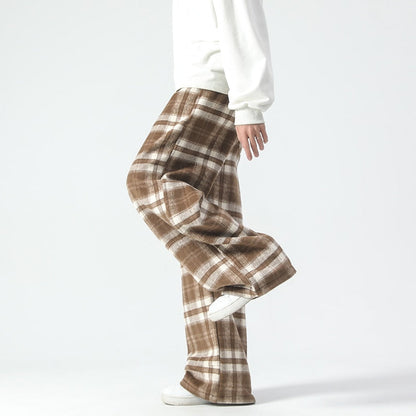 Bonsir Black White Plaid Velvet Joggers Pants Men Streetwear Oversized Pants  Hop Hop Elastic Wasit Man Straight Trousers