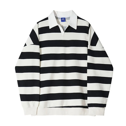 sanyamk  -    Men's Japanese Style Striped Lapel Sweatshirt Casual Male Personality Men Clothing Spring 2024 Pullovers Sweatshirts