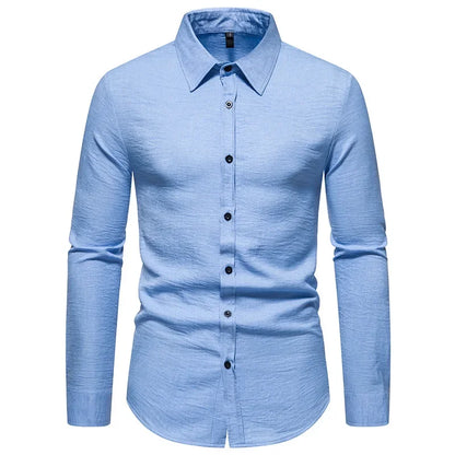 BONSIR  -  Autumn/Winter New Shirt Men's Solid Color Fashion Casual Long Sleeve Shirt Trendy Top Men