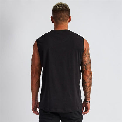 sanyamk Summer Plain Cotton Fitness Mens Gym Tank Top Curved Hem V neck Gym Stringer Vest Bodybuilding Clothing Muscle Sleeveless Shirt