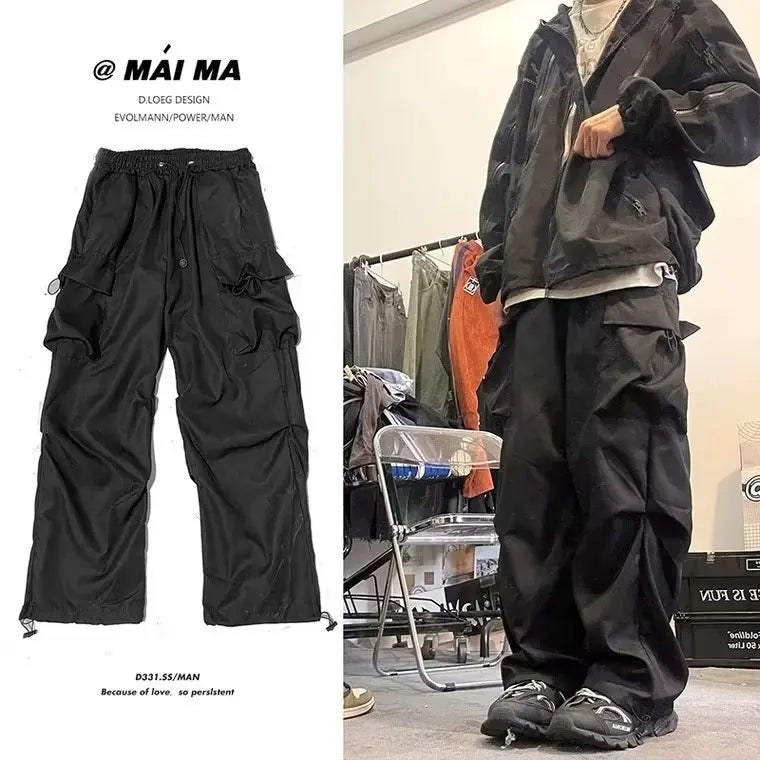 Bonsir Black Cargo Pants for Men Hip Hop Gray Cargo Trousers Male Red Spring Cotton Loose Casual Streetwear Hip Hop Pocket