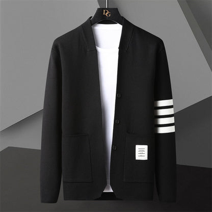 2022 Contrasting Stripes Knitting Cardigan Man Long Sleeve Slim Fit Sweater Cardigan Male Garment Coat Sweater Hombre Botones