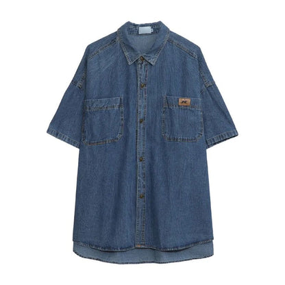 sanyamk Men's Denim Shirt Women Short Sleeve Summer Trend Youth Jacket Casual Youth Shirt Cityboy Fashion Shirts Clothes