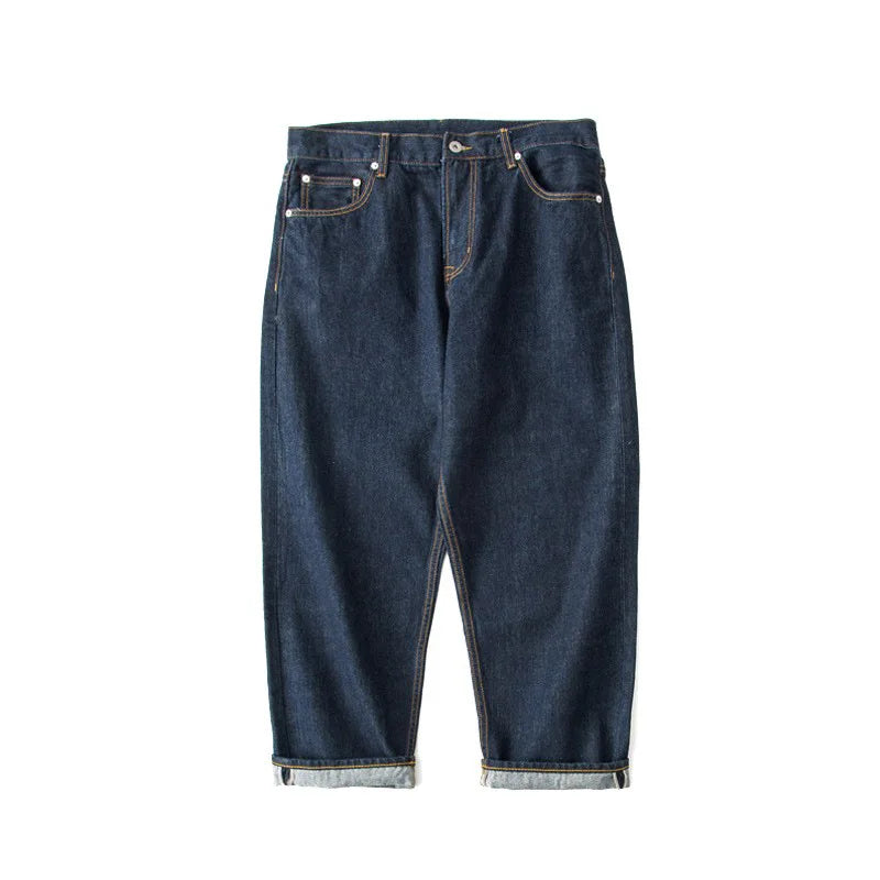 sanyamk The Japanese system work clothes destarches red ear deep grade broad leg loose nine minutes men's jeans