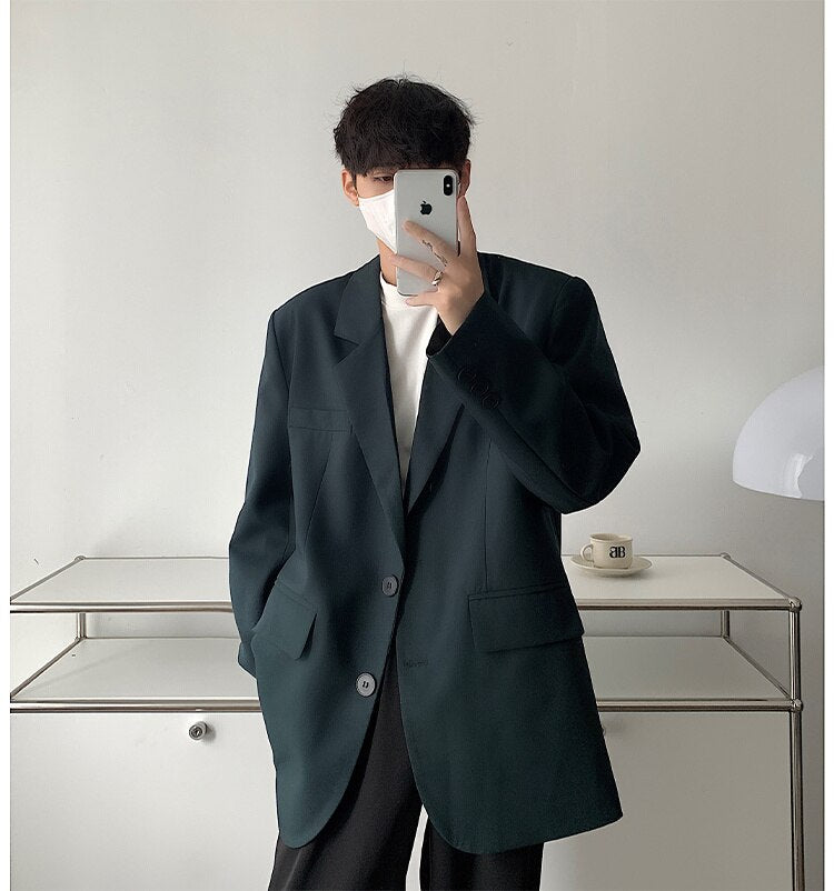 sanyamk Men's High-quality Casual Suit Jackets Formal Western-style Clothes Loose Black/brown/green Blazers Business Coats S-XL