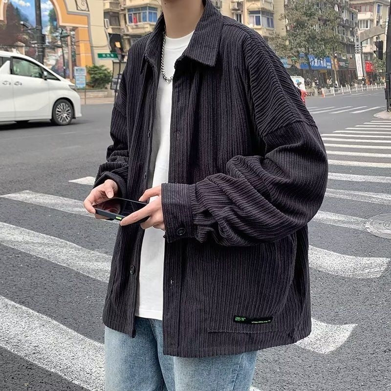 Bonsir Autumn 3 Color Corduroy Shirt Men Fashion Retro Casual Shirts Mens Japanese Streetwear Loose Long Sleeve Shirts Men M-2XL