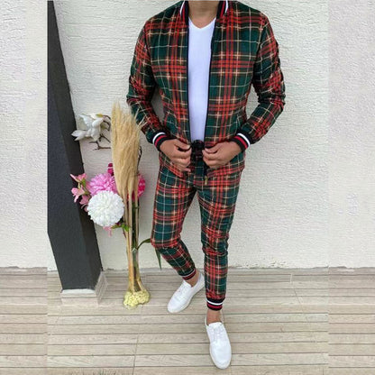 sanyamk New Men's Sets 3D Print Tracksuit Men's Jackets+Pants Suit Sportwear Gentlemen Plaid Mens Sports Suit Casual Fashion Cloths