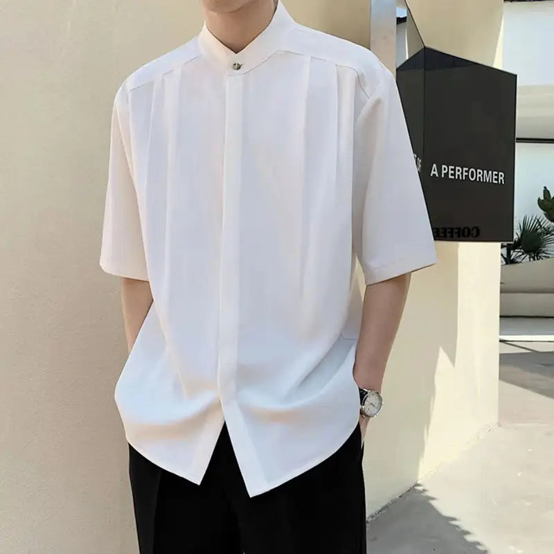 sanyamk Round Neck Temperament Man Simplicity Shirts Solid Color Short Sleeve Handsome Button Korean Fashion Casual Men's Clothing