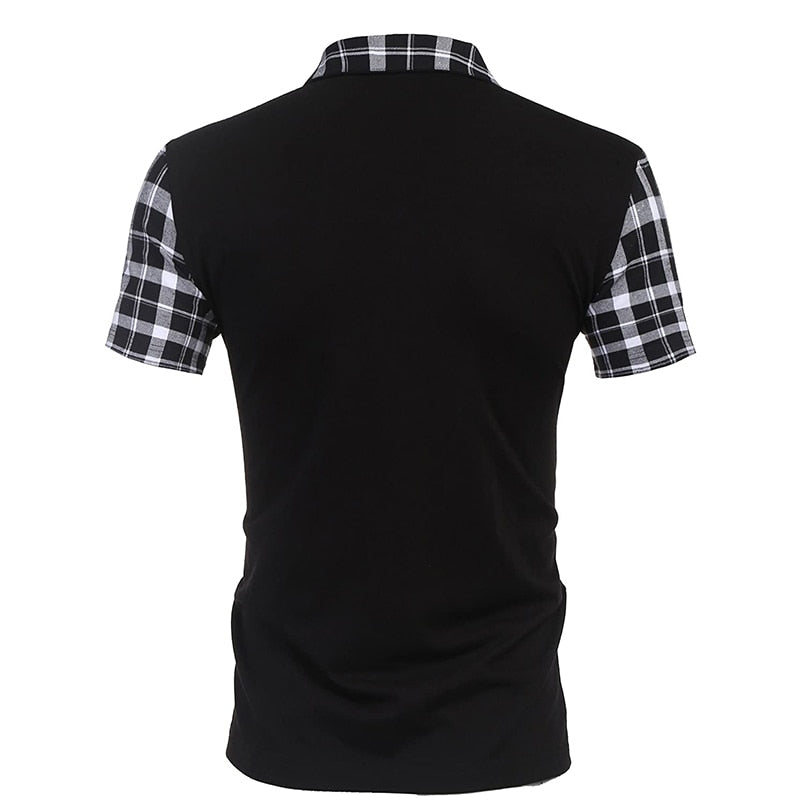 sanyamk Summer New Men's Casual Stritching Short Sleeve Polo Shirt Business Clothes Luxury Tee Male Fashion Grid Zipper Polos Tops Men