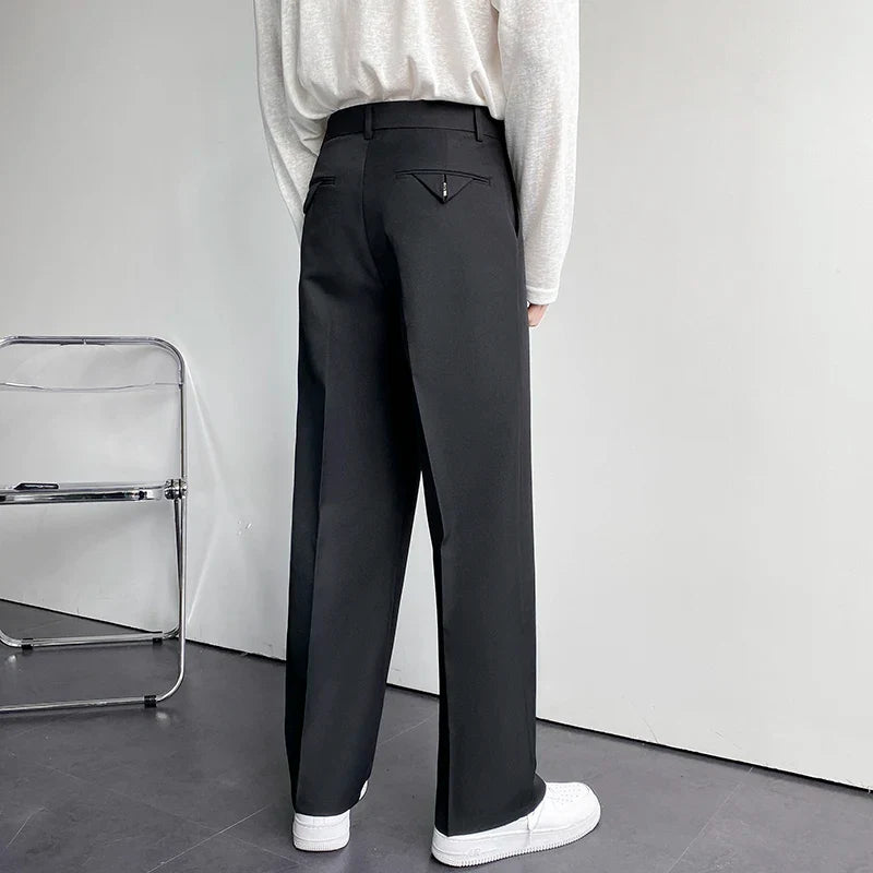 sanyamk New Fashion Wide Pants for Men Oversize Baggy Solid Casual Work Suit Pants Draped Long Straight Black Khaki White Trousers Male