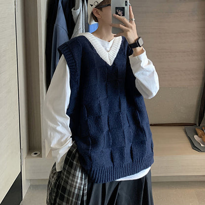 Bonsir Autumn New Men's Khaki V-Neck Knitted Vest Fashion Casual Classic Style Chic Sleeveless Sweater Vest Male Clothing W433