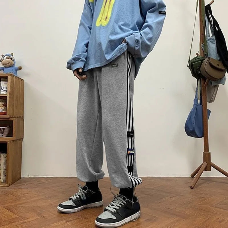 sanyamk Sweatpants For Men Harajuku Cotton Goth Tracksuit Bottoms Trousers Wide Leg Hip-hop Sport Loose Elastic Y2k Male Sweat Pants