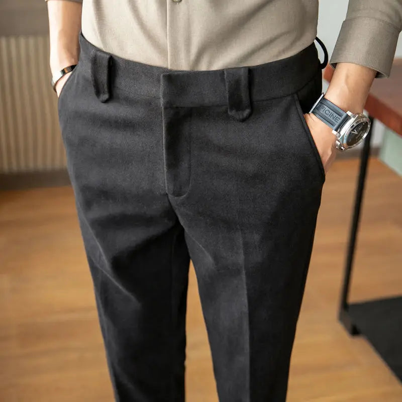 sanyamk Autumn Winter Woolen Business Dress Pants Men High Quality Streetwear Casual Long Trousers Formal Social Suit Pants L72