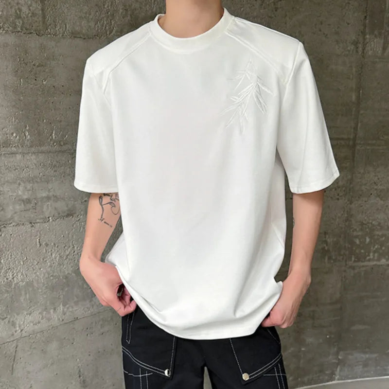 sanyamk  -   New Chinese Style Embroidery T-shirt Solid Color Short Sleeve Round Collar 2024 Summer Fashion Casual Male Tops T-shirts