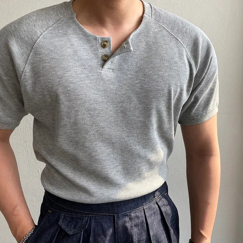 sanyamk Men's Clothing 2024 Summer Vintage Simple Casual Short Sleeve All Match Basic T-shirts Male Round Neck Solid Loose Pullover Tops