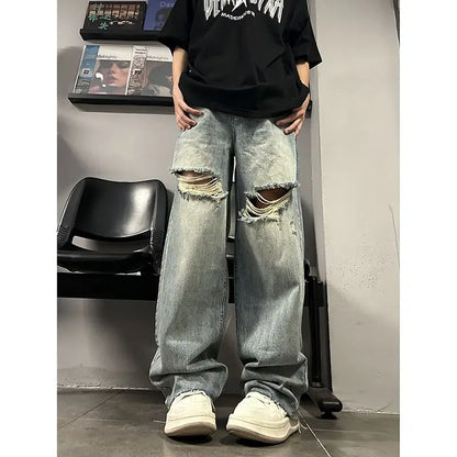 sanyamk American style summer retro high street washed jeans for men and women hip-hop straight fit loose and handsome casual pants y2k