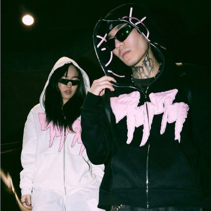 Bonsir Y2K Harajuku Zipper hoodie women's clothing 2023 printed pattern fashion men's women's streetwear Goth loose sweatshirt hoodie