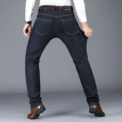 sanyamk Autumn Thick Jeans for Men New Solid Color Business Casual Jeans Loose Straight Soft Bamboo Fiber Jeans Men Pants