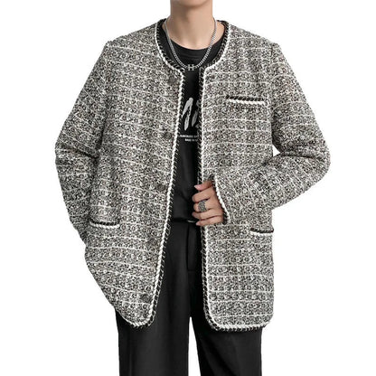 sanyamk -  Light Men's Luxury Weave Tweed Jacket Cloth-trimmed Design Single Breasted Oversized Coat Spring New Design 2A0587